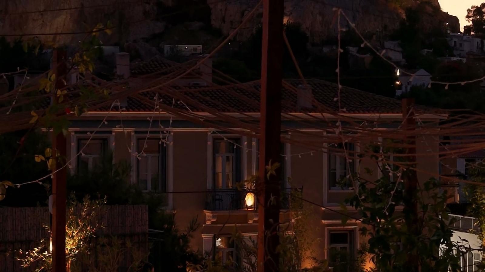 The Acropolis at dusk, seen from the ROI rooftop in Plaka
